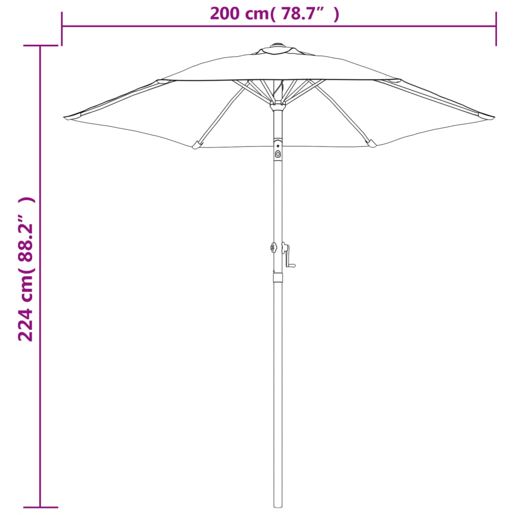Technische tekening parasol 200x224cm met specificaties