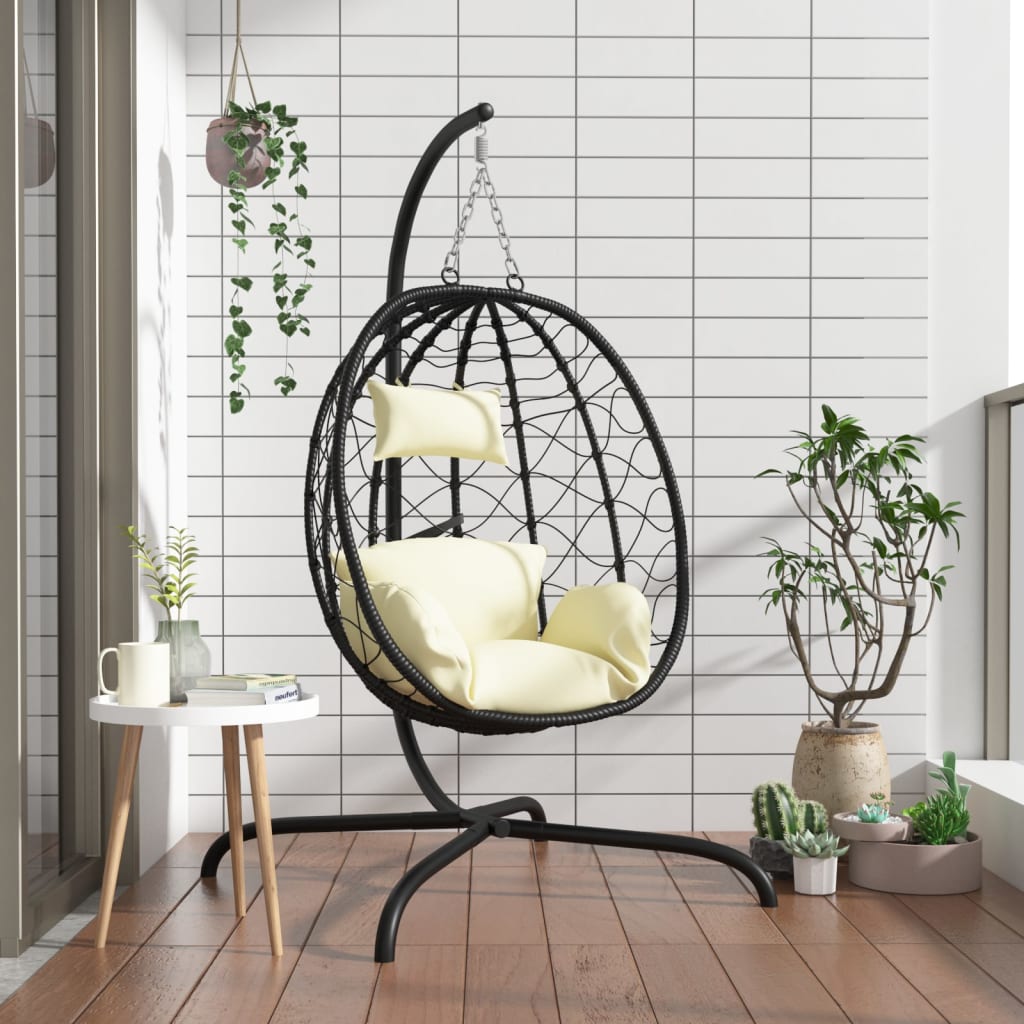 "Luxe Hangstoel met antraciet kussen - Zijaanzicht - Weerbestendige tuinmeubelen van NuviaSol"