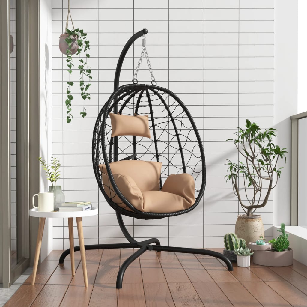 "Luxe Hangstoel met antraciet kussen - Zijaanzicht - Weerbestendige tuinmeubelen van NuviaSol"