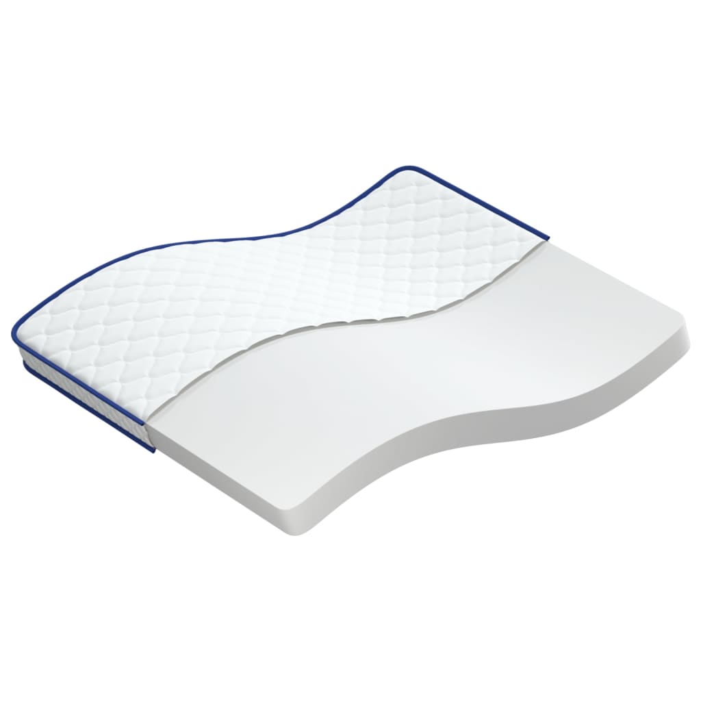 Matras doorsnede met blauwe rand – traagschuimlaag zichtbaar